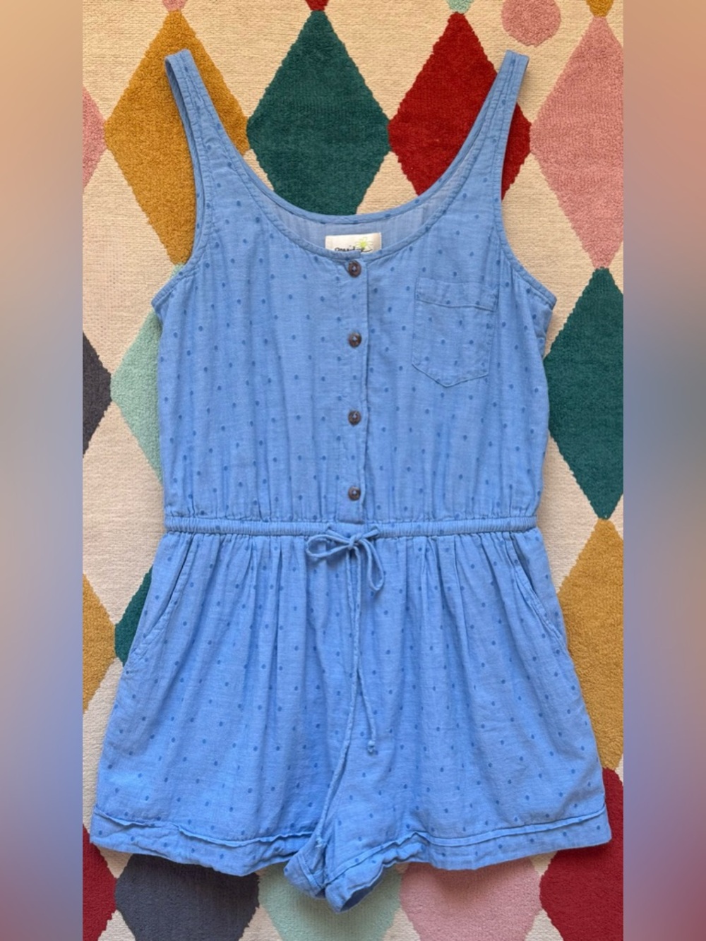 Anthropologie Porridge Light Blue Romper Drawstring Waist 100% Cotton - Size S